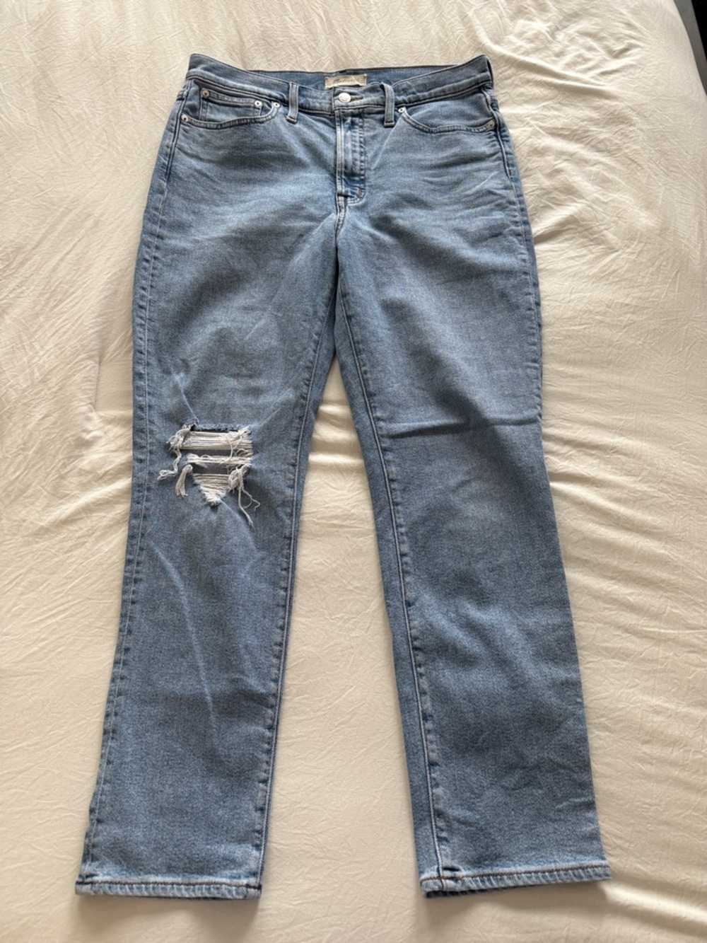 Madewell Light Blue Straight-Leg Ripped Jeans